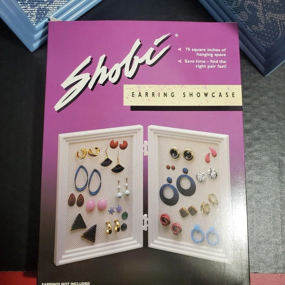 Shobi Earring‎ Holder Showcase 80's Pierced Jewelry Display RETRO BLUE NOS NEW